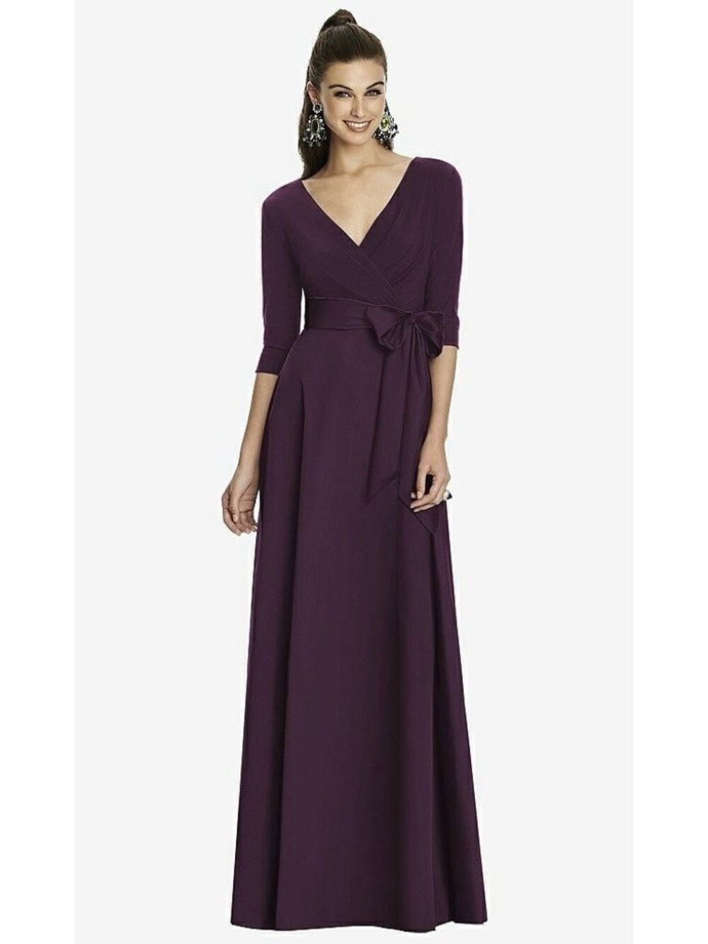 NEW Alfred Sung 3/4 Sleeve Draped Full Skirt Dress Size 2, Aubergine/Purple D736